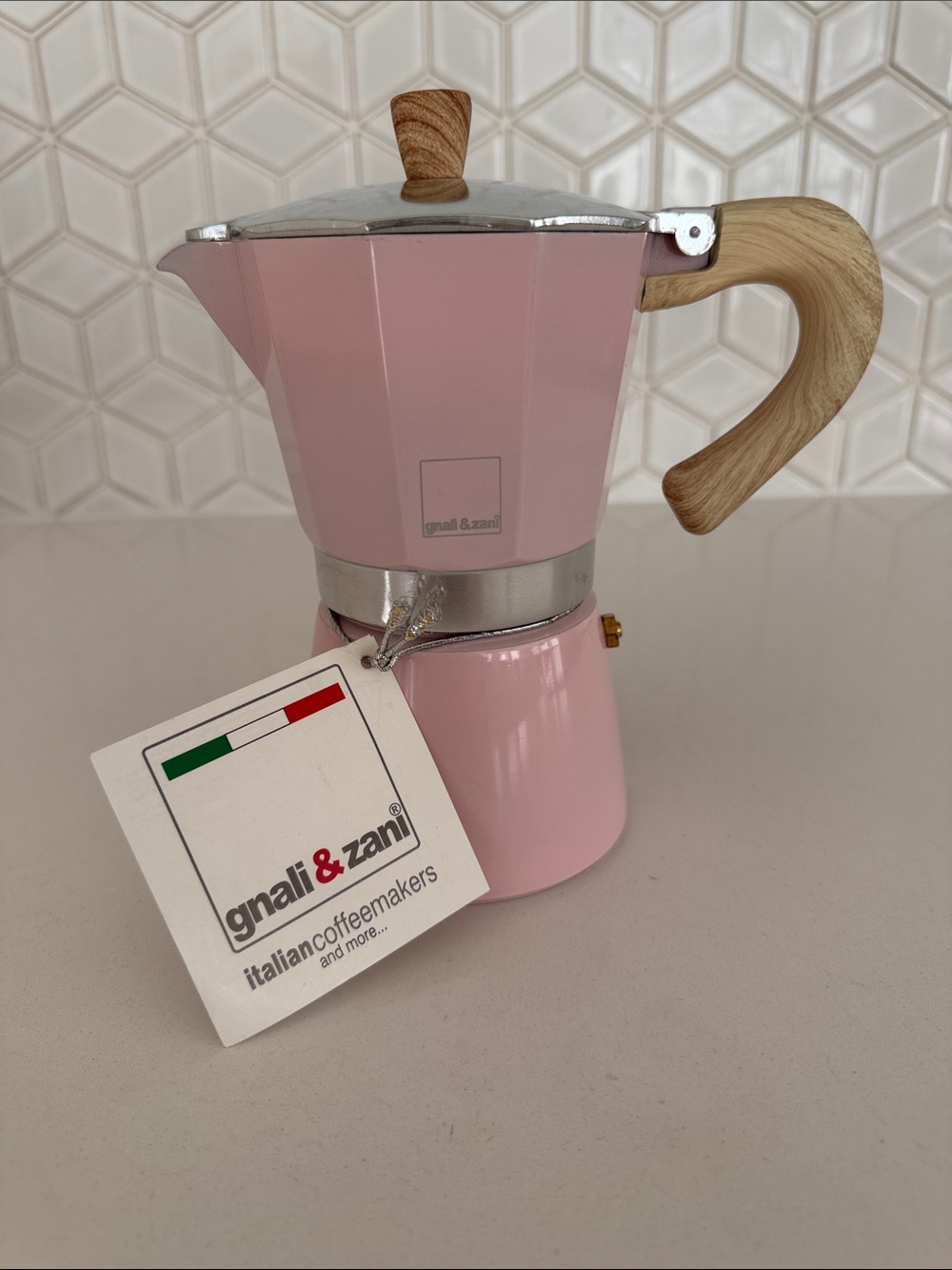 GNALI & ZANI Espresso Moka Pot Stove Top Light Pink 6 Cups NWT